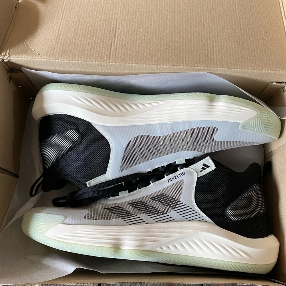 adidas Adizero Select Sesame White Green Black Basketball Shoes IE9265 Sz 14/15